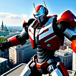 **

A dynamic scene of a fully clothed Tobot transforming with a vibrant, futuristic power-up. The Tobot is in mid-transformation, showcasing advanced weaponry and enhanced armor. Background: A bustling, modern cityscape in Warsaw, Poland, during the day. The style should be realistic with high detail, emphasizing the mechanical complexity and dynamic action. Safe for work, appropriate content, fully clothed, professional, perfect anatomy, correct proportions, natural pose, well-formed hands, proper finger count, natural body proportions.

**